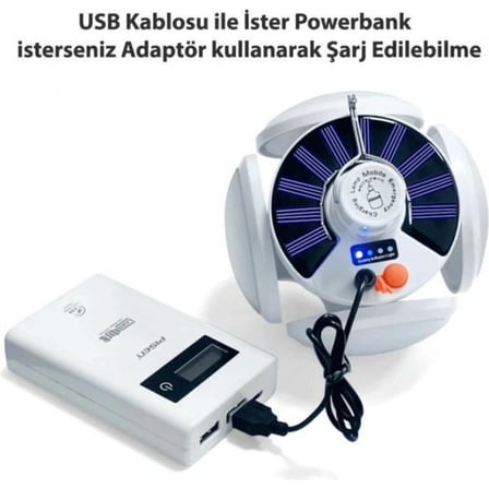 P-038 Solar Güneş Enerji Ve Usb Sarjli 5 Kanatlı