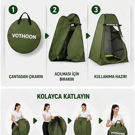 Otomatik Kabin Giyinme Çadırı 120x120x190 Cm Üst Havalandırma Yan Pencereli Duş & Wc Çadırı