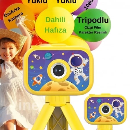 Dijital Fotoğraf Makinesi Çocuk Mini 1080p Hd Kamera Selfie Tripotlu Ön Arka Kamera