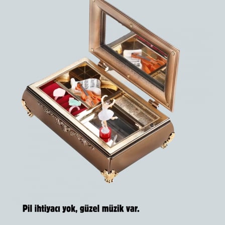 Müzikli Balerin Figürlü Takı Kutusu Piyano Desenli Dekoratif