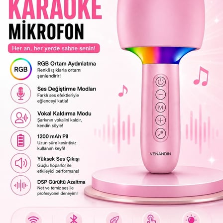 Çocuk Ve Yetişkin Karaoke Mikrofonu Kablosuz Rgb Ambiyans Işığı Ses Değiştirme Modlu Hoparlör