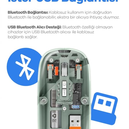 Bluetooth Usb Çift Modlu Sessiz Mouse, Şeffaf Mıknatıslı Kapaklı, Type-c Şarjlı, Dpı Ayarlı, Kablosuz 10m Çekim Mesafeli, Masaüstü Kısayol Tuşlu, Taşınabilir Şarjlı Mouse Siyah