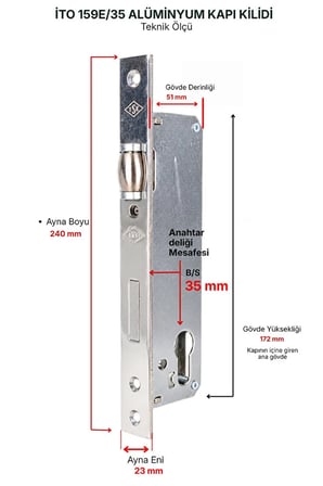 İto Kilit 159E/35 Silindir Tip Alüminyum Çarpma Makaralı Kapı Kilidi (35 mm - Barelsiz)