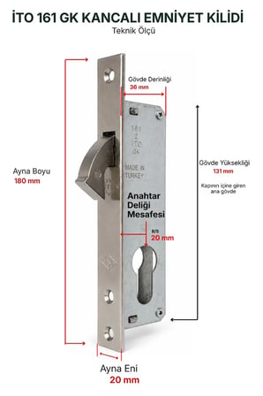 İto Kilit 161/GK Silindirli Kancalı Emniyet Kilidi Gömme Tip (20 mm)