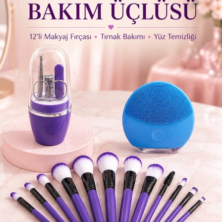 Kadın Makyaj Ve Kişisel Bakım Seti 12 Parça Makyaj Fırçası Silikon Yüz Temizleyici Manikür Pedikür Tırnak Seti