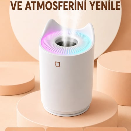 Hava Nemlendirici Buhar Makinesi Aromaterapi Led Işıklı Oda Nemlendirici