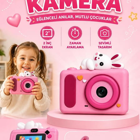 Mini Çocuk Kamerası 2 İnç Ekranlı Fotoğraf Video Çekimli Şarjlı Silikon Korumalı Dijital Kamera