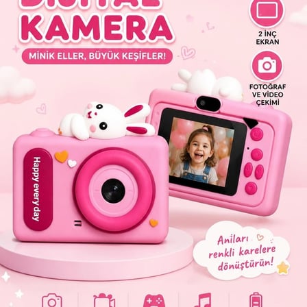 Mini Çocuk Kamerası 2 İnç Ekranlı Fotoğraf Video Çekimli Şarjlı Silikon Korumalı Dijital Kamera
