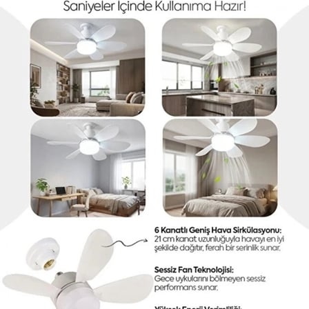 6 Kanatlı 3 Kademeli Led Aydınlatmalı Uzaktan Kumandalı Tavan Vantilatörü