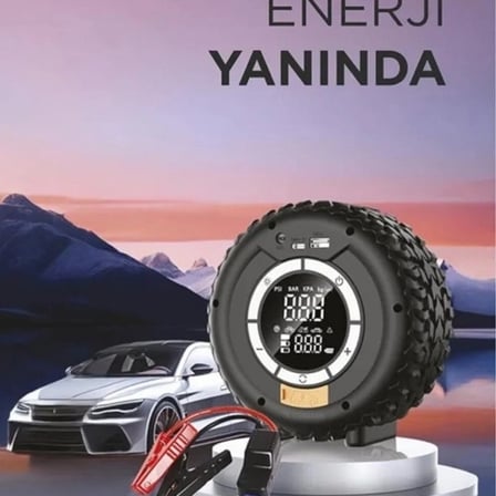 Taşnabilir Araç Akü Takviyeli ,powerbank Destekli ,ışıklı Oto Hava Kompresörü