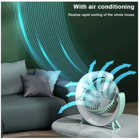 Masaüstü Vantilatör Usb Şarjlı Rgb Led Işıklı 3 Kademeli 180° Ayarlanabilir Soğutucu Fan Yeşil