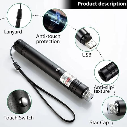 Fithome 100mw Desen Başlıklı Usb Şarjlı Yeşil Lazer Pointer