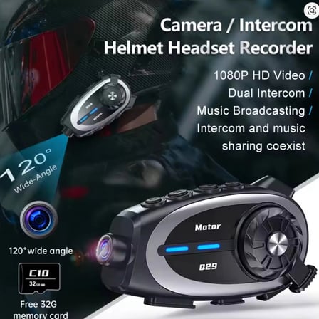 Q29 Motosiklet Kask Bluetooth Kulaklık Eşleşmeli 1080p Kamera Geniş Açı Su Geçirmez Intercom