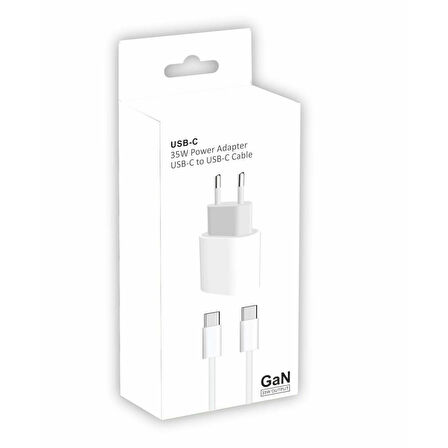 PDAteknoloji 35 watt GaN Type-C Çıkışlı Hızlı Şarj Başlık Adaptör + 1m Type-C to Type-C Hızlı Şarj Kablosu GaN Teknoloji (Yerli Üretim) A2335