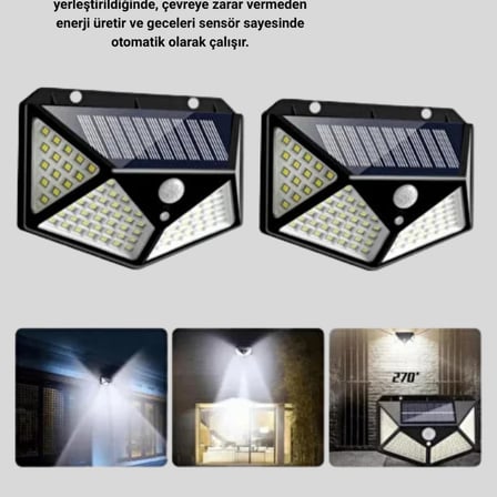 100 Led Solar Lamba Hareket Algılamalı Bahçe Duvar Dış Mekan Aydınlatma