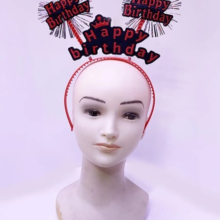 Happy Birthday Yazılı Püsküllü Neon Kırmızı Renk Doğum Günü Tacı 22x19 Cm