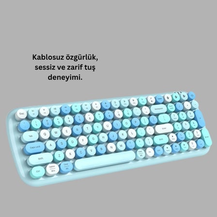 Kablosuz Retro Klavye Ve Mouse Seti – 104 Tuşlu, Sessiz Yazım