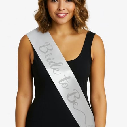 Beyaz Saten Üzerine El Yazısı İtalik Gümüş Bride To Be Kuşağı 10 Cm Genişlik