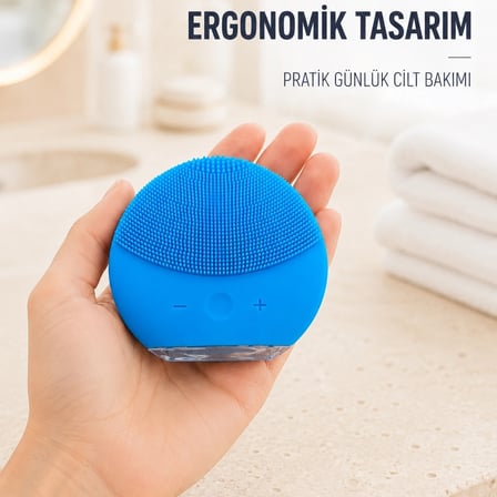 Mavi Silikon Yüz Temizleme Cihazı Su Geçirmez Titreşimli Yüz Bakım Fırçası