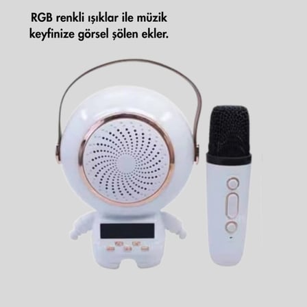 Renkli Işıklı Astronot Mini Bluetooth Speaker Ve Karaoke Mikrofon