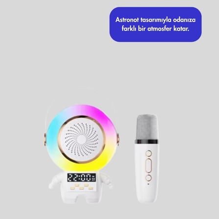 Renkli Işıklı Astronot Mini Bluetooth Speaker Ve Karaoke Mikrofon