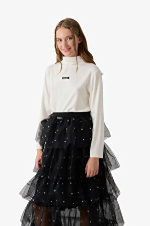 09-15 YAŞ KIZ ÇOCUK YARIM BALIKÇI YAKA BLUZ - EKRU