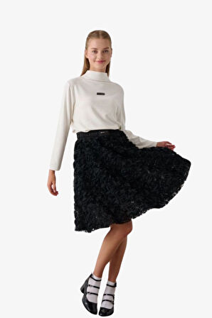 09-15 YAŞ KIZ ÇOCUK YARIM BALIKÇI YAKA BLUZ - EKRU