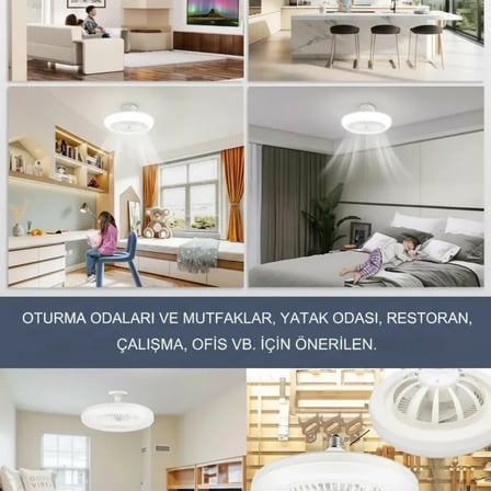 E27 Duylu Kumandalı Tavan Vantilatörlü Led Lamba 3 Hız Ve Renk Ayarlı Tavan Pervanesi