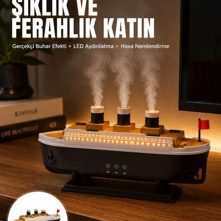 Ultra Sessiz Titanik Gemi Led Işıklı Aroma Difüzörü Oda Nemlendirici Yeni Nesil