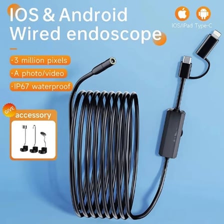 Endoskop Yılan Video Kamera Ios Ve Android Uyumlu Led’li 10 Metre 8 Mm Sert Kablo 2mp