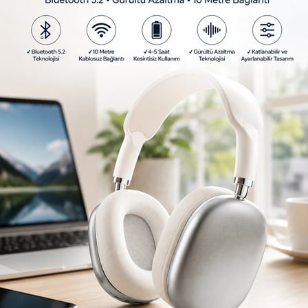 P9 Plus Kablosuz Kulak Üstü Bluetooth Kulaklık Beyaz Yüksek Ses Kaliteli