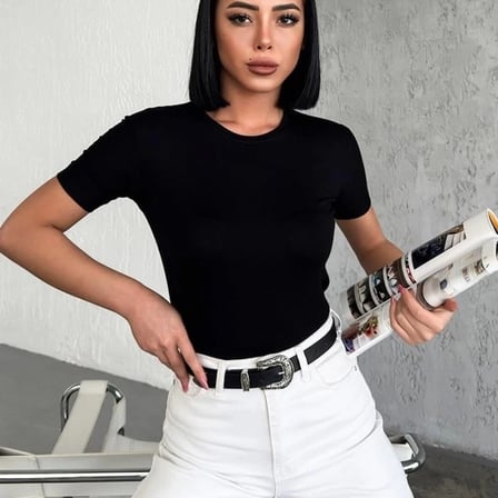 Rahat Ve Şık Kısa Kollu Bisiklet Yaka Likralı Viskon Penye Body Siyah