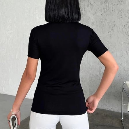 Rahat Ve Şık Kısa Kollu Bisiklet Yaka Likralı Viskon Penye Body Siyah