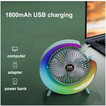 Masaüstü Vantilatör Usb Şarjlı Rgb Led Işıklı 3 Kademeli 180° Ayarlanabilir Soğutucu Fan Pembe