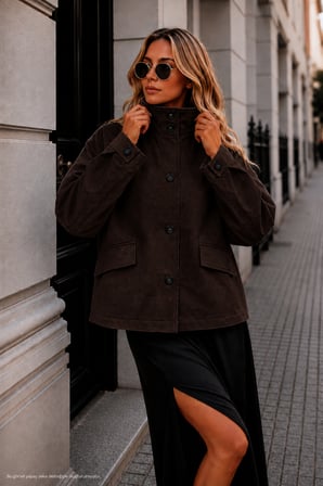 Kadın Koyu Kahve Kadifemsi Dokulu Geniş Kesim Oversize Ceket-0050840367
