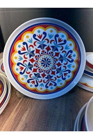 24 Parça Renkli Desenli Porselen Yemek Takımı – Servis, Çorba, Tatlı, Ana Yemek Tabağı Seti Çeyizlik