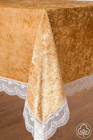Pera Lüx Dantelli Kadife Kumaş Vizon Masa Örtüsü 160x220 Cm 1011
