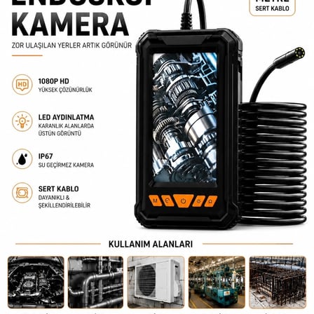 10 Metre Tek Kameralı Endoskop Kamera 1080p Hd Led Aydınlatmalı Sert Kablolu Yeni