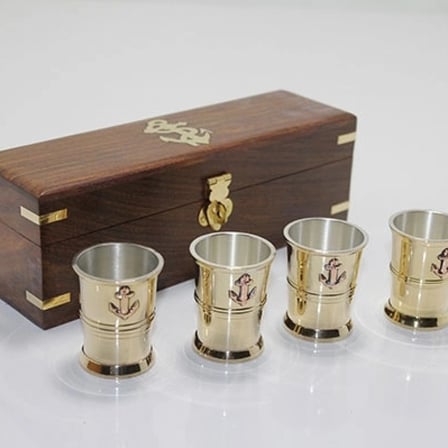 Ahşap Kutulu 4'lü Pirinç Shot Bardak Seti 4288b