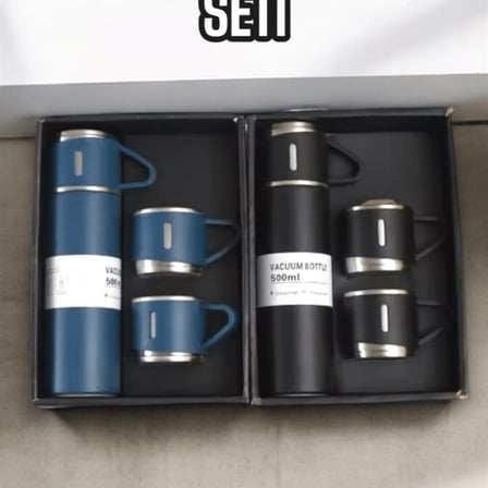 Şık Ve Dayanıklı 3 Bardaklı Termos Seti Uzun Süre Isı Koruma Özellikli