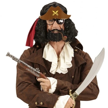 Kahve Renk Şapkalı Siyah Sakallı Lu Jack Sparrow Denizci Korsan Gözlüğü 24x25 Cm