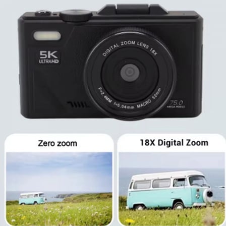 5k 75mp Hd Dijital Kamera 18x Dijital Zoom, Flaşlı,3.0 İnç Ekranlı Fotoğraf Makinesi