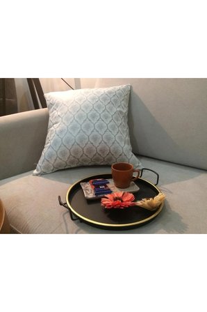 Melisa Damask Baskılı Duck Kumaş Gümüş Kırlent 45X45 Cm 525