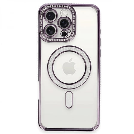 Apple İphone 16 Pro Kılıf Joke Simli Magneticsafe Kılıf - Derin Mor