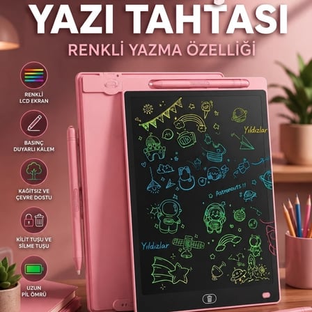 20 Inc Renkli Lcd Grafik Dijital Kalemli Çizim Tableti Yazı Tahta Not Yazma Eğitim Tableti Pembe