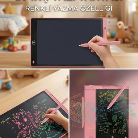 20 Inc Renkli Lcd Grafik Dijital Kalemli Çizim Tableti Yazı Tahta Not Yazma Eğitim Tableti Pembe