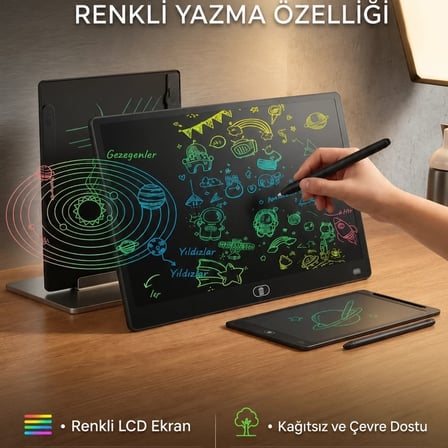 20 Inc Renkli Lcd Grafik Dijital Kalemli Çizim Tableti Yazı Tahta Not Yazma Eğitim Tableti Siyah