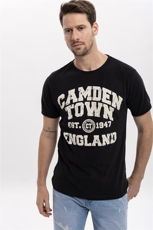 Erkek Camden Town Tasarımlı Bisiklet Yaka %100 Pamuklu Tişört
