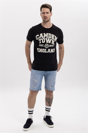 Erkek Camden Town Tasarımlı Bisiklet Yaka %100 Pamuklu Tişört