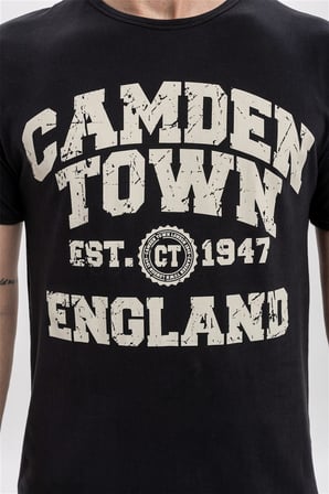 Erkek Camden Town Tasarımlı Bisiklet Yaka %100 Pamuklu Tişört